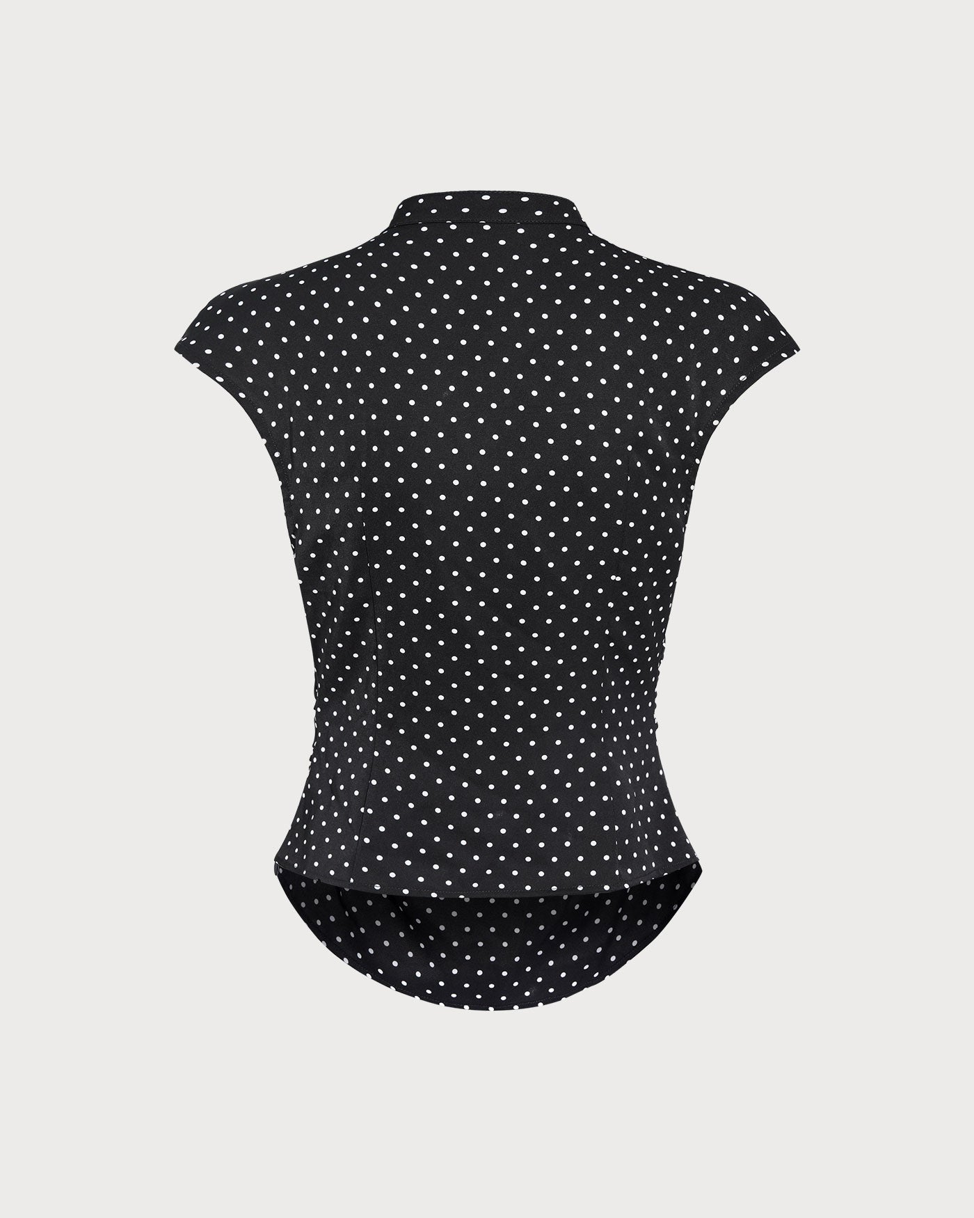 Mandarin Collar Tee with Black Polka Dots