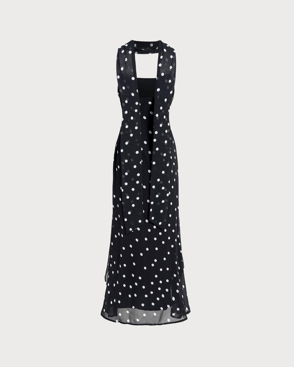 Maxi Dress with Black Polka Dots and Slip Design