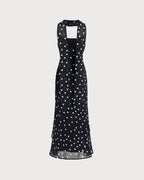 Maxi Dress with Black Polka Dots and Slip Design