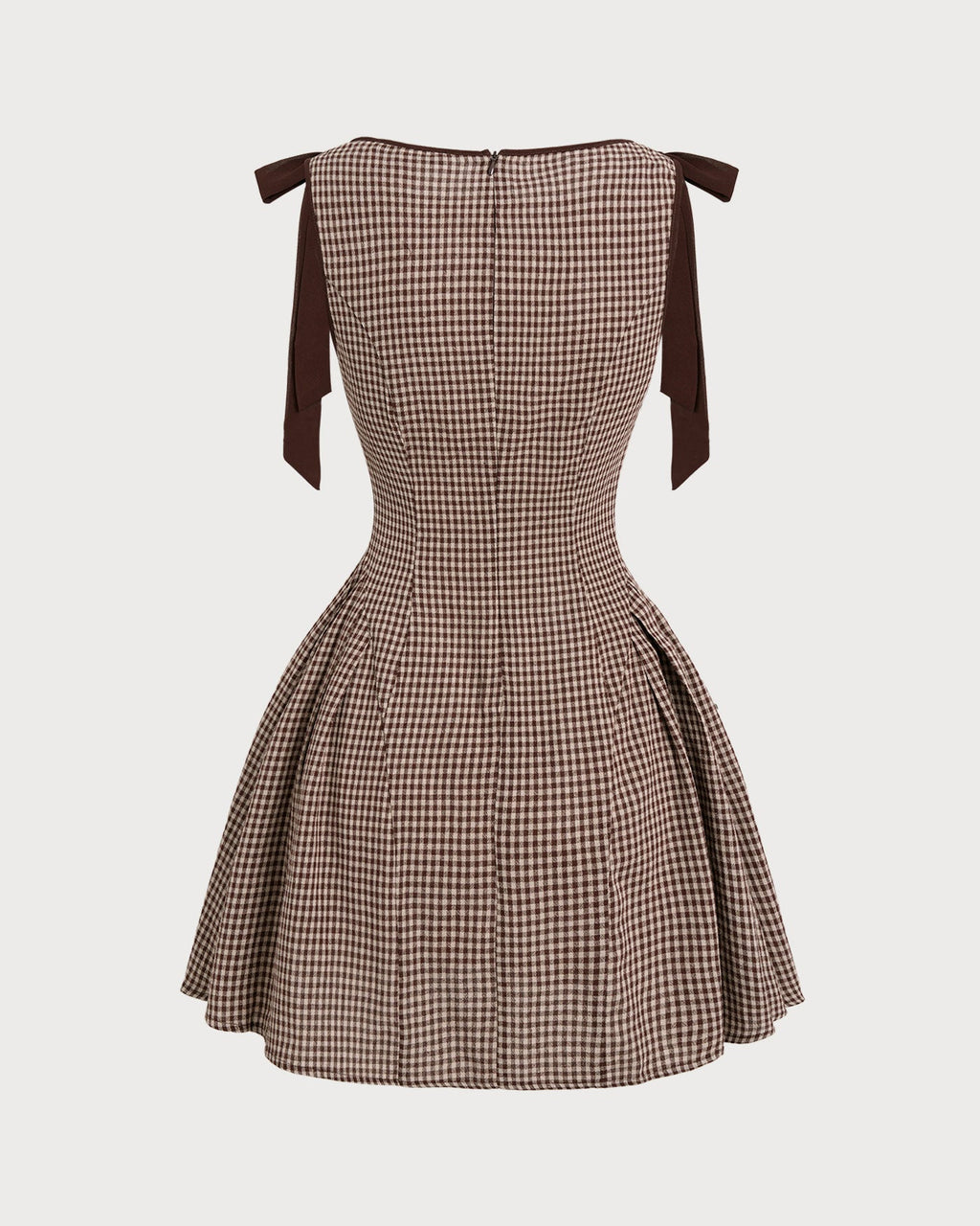 Brown Gingham Mini Dress with Tie Straps