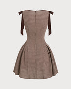 Brown Gingham Mini Dress with Tie Straps