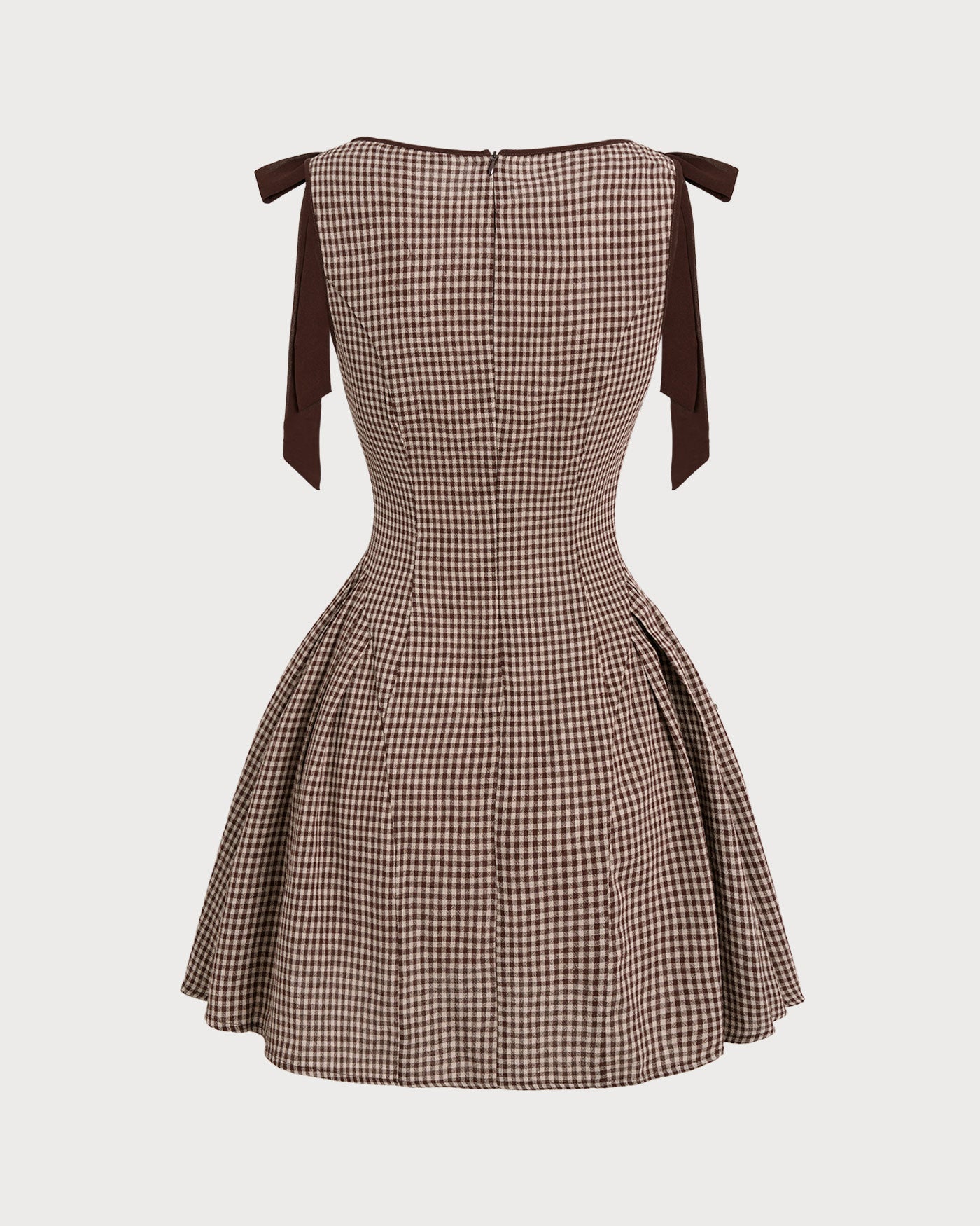 Brown Gingham Mini Dress with Tie Straps