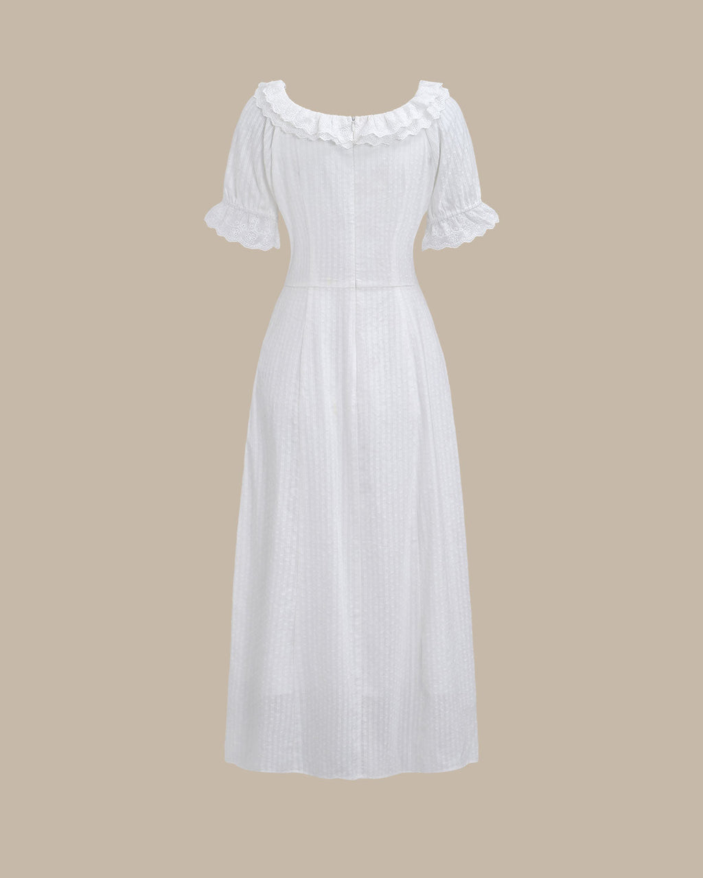 Maxi Dress with White Embroidery and Puffed Sleeves