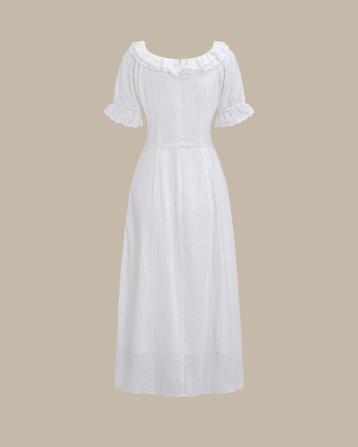 Maxi Dress with White Embroidery and Puffed Sleeves