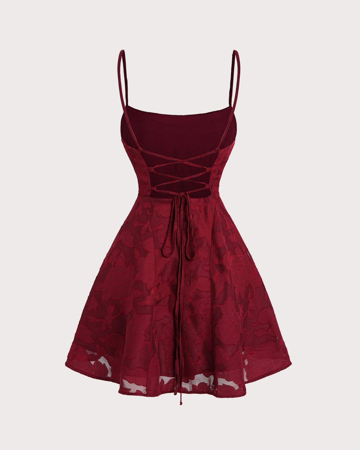 Backless Mini Dress in Wine Red with Floral Design