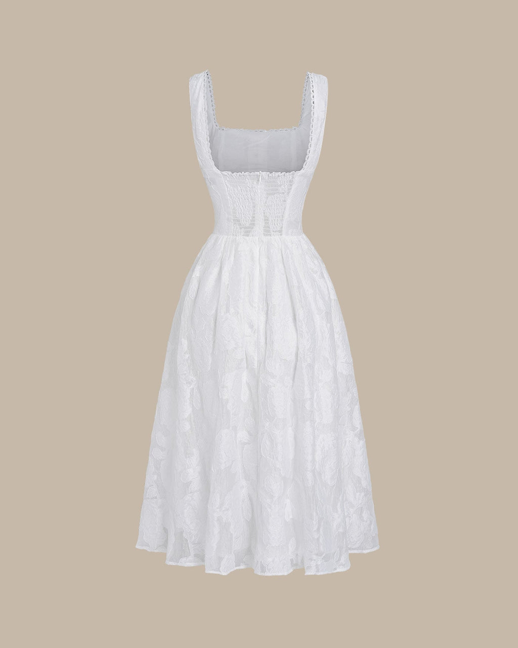 White Jacquard Shirred Midi Slip Dress