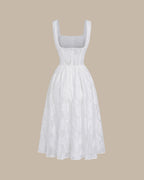 White Jacquard Shirred Midi Slip Dress