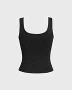 Black Ribbed Knit V-Neck Tank Top
