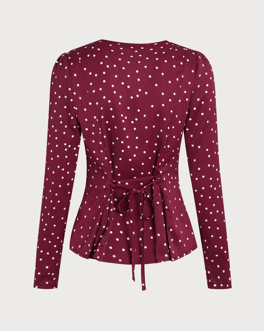 V-Neck Blouse in Wine Red with Polka Dots
