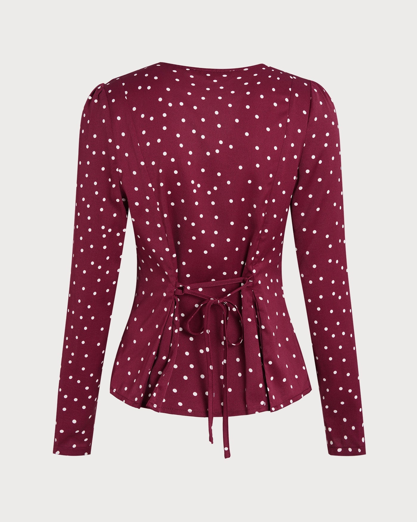 V-Neck Blouse in Wine Red with Polka Dots