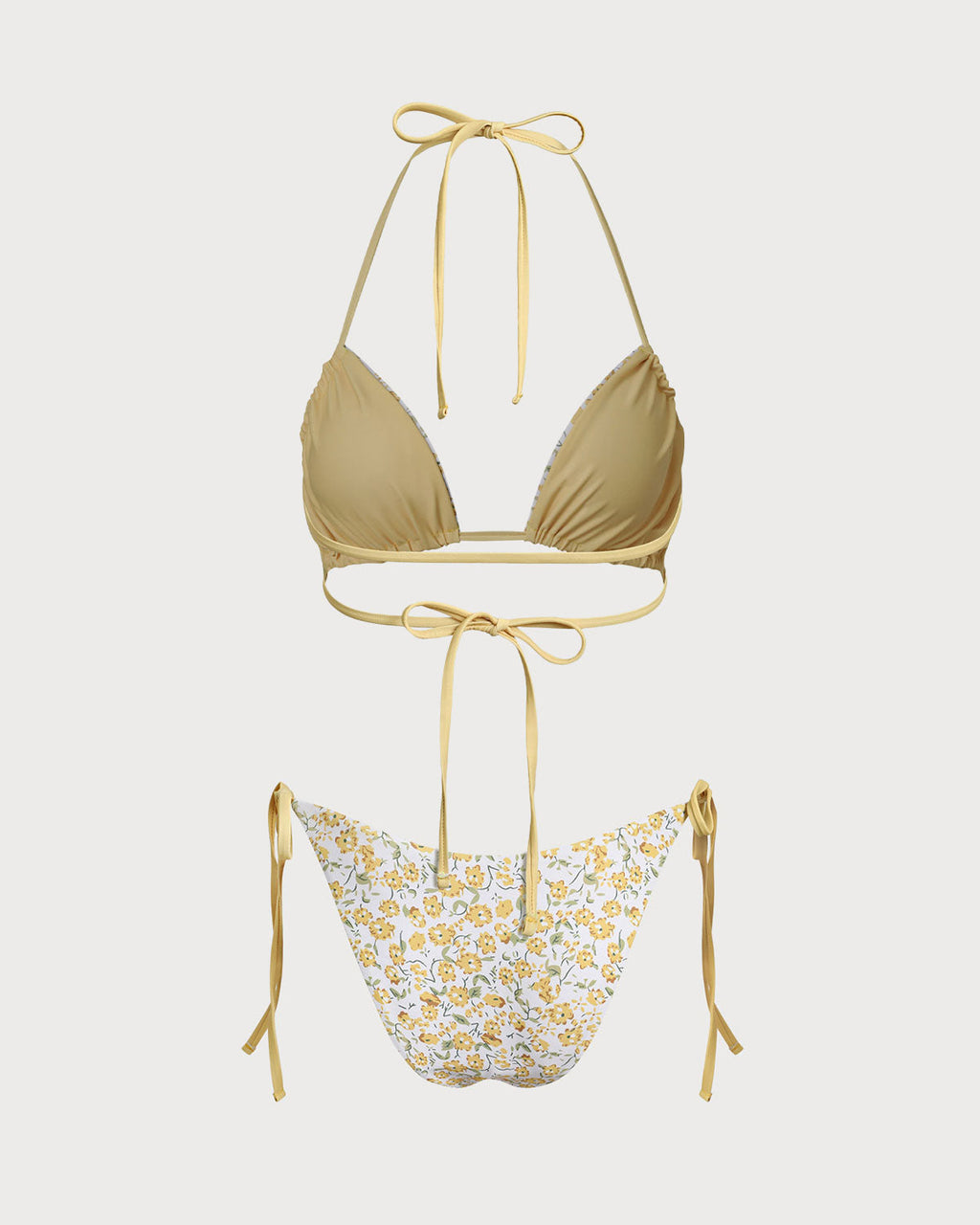 Floral Print Yellow Triangle Bikini Set