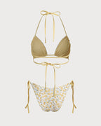 Floral Print Yellow Triangle Bikini Set