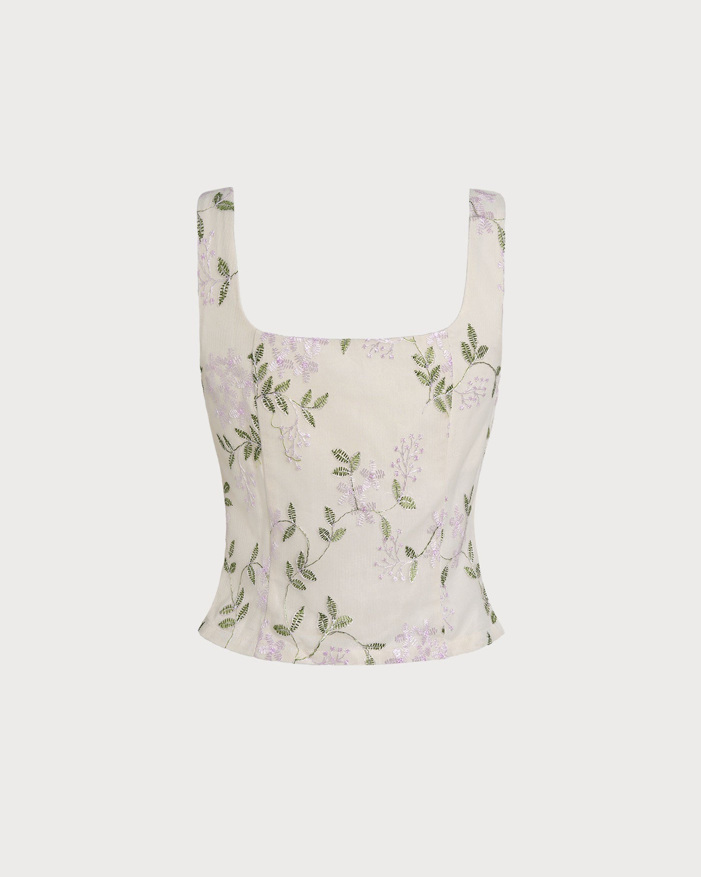 Floral Print Slim Fit Beige Tank Top