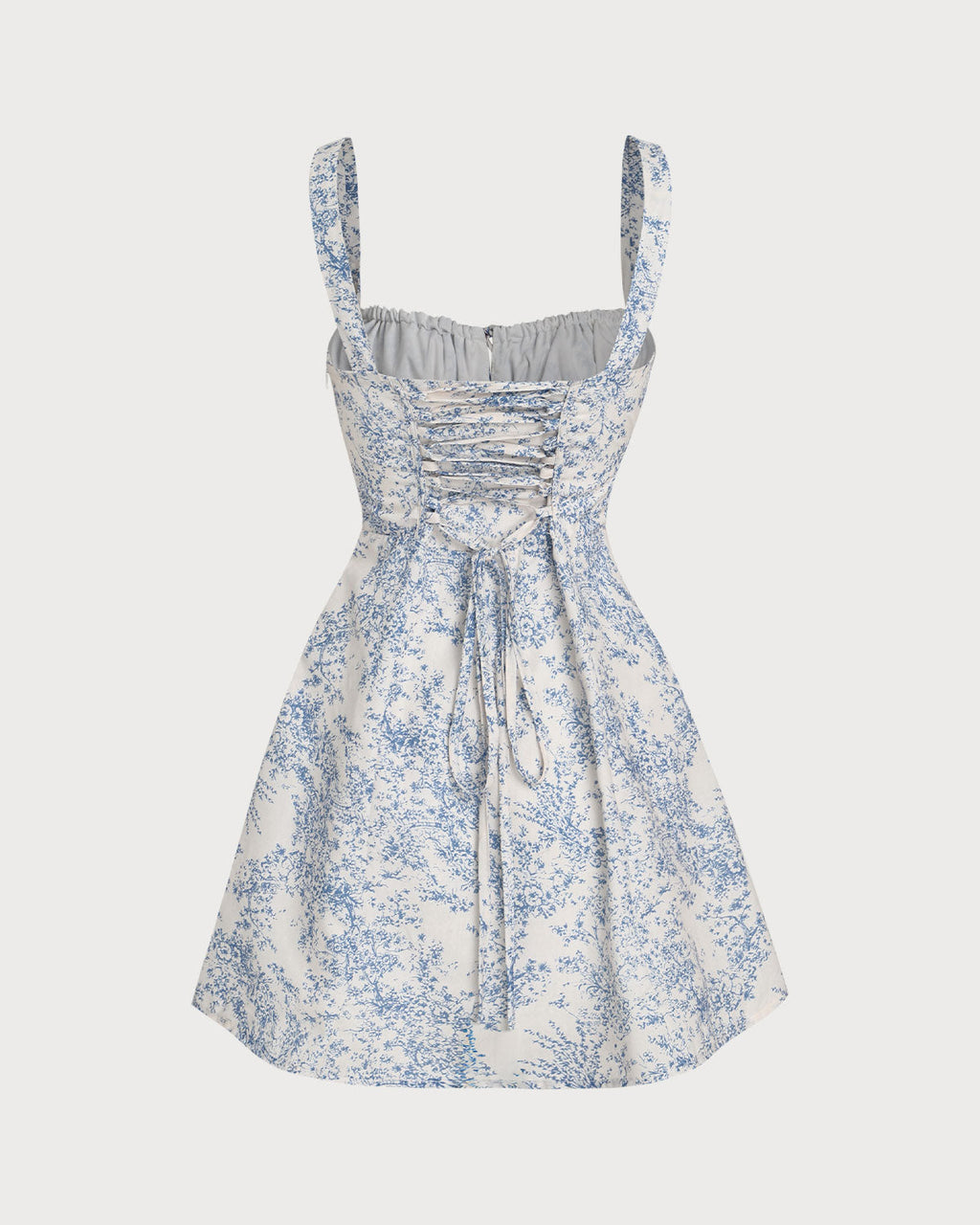 Floral Blue Ruched Corset Mini Dress