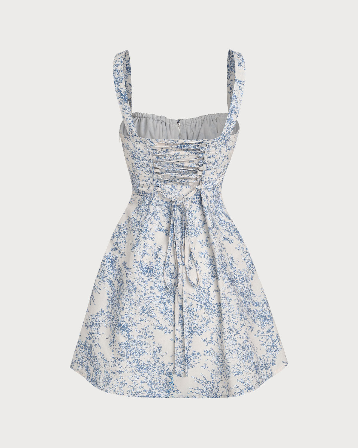Floral Blue Ruched Corset Mini Dress