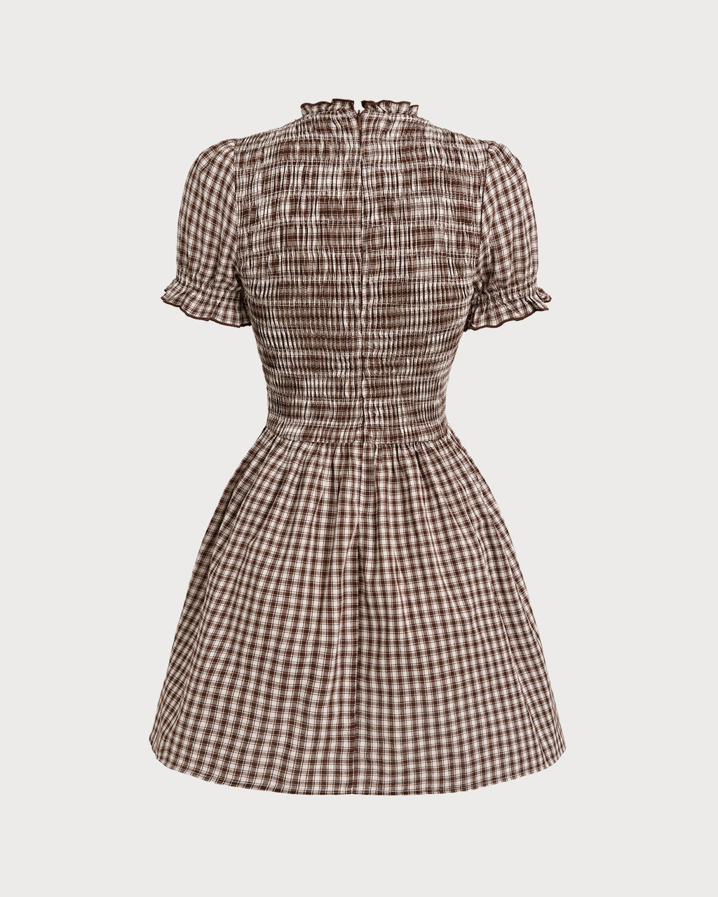 Coffee Check Puffed Sleeve Mini Dress