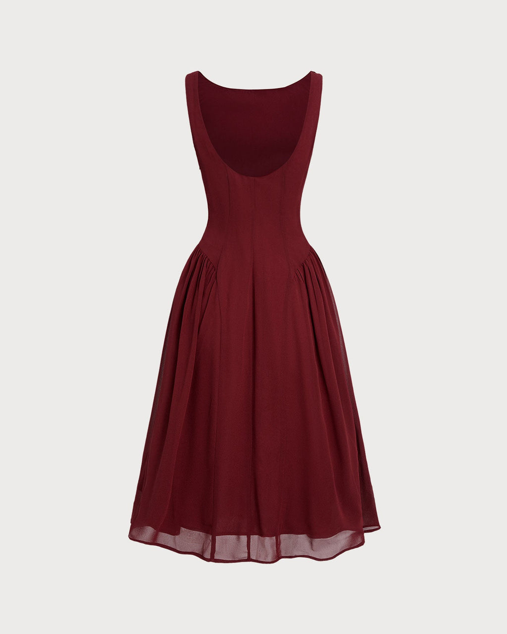 Wine Red Sleeveless Midi Dress in Chiffon