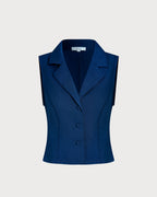 Blue Single-Breasted Collared Vest
