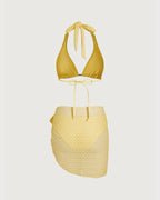 Textured Yellow Jacquard Bikini Set