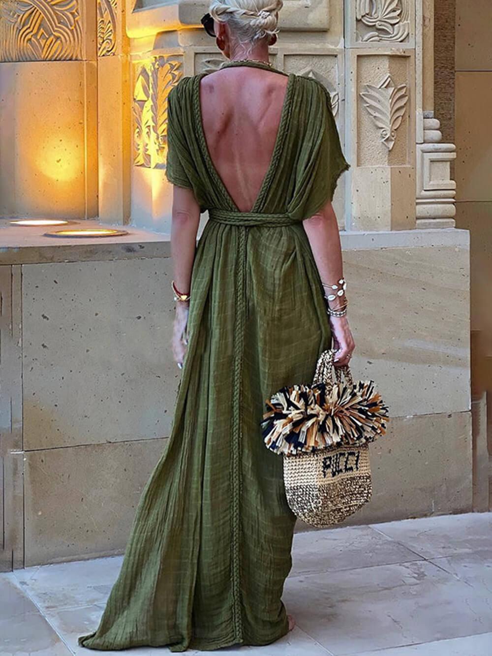 Elena | Kimono Drapierte Zöpfe Cover-Up Schlitz Maxi-Kleid