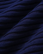 Blue Ribbed Cap Sleeve Knit Tee with Boat Neck