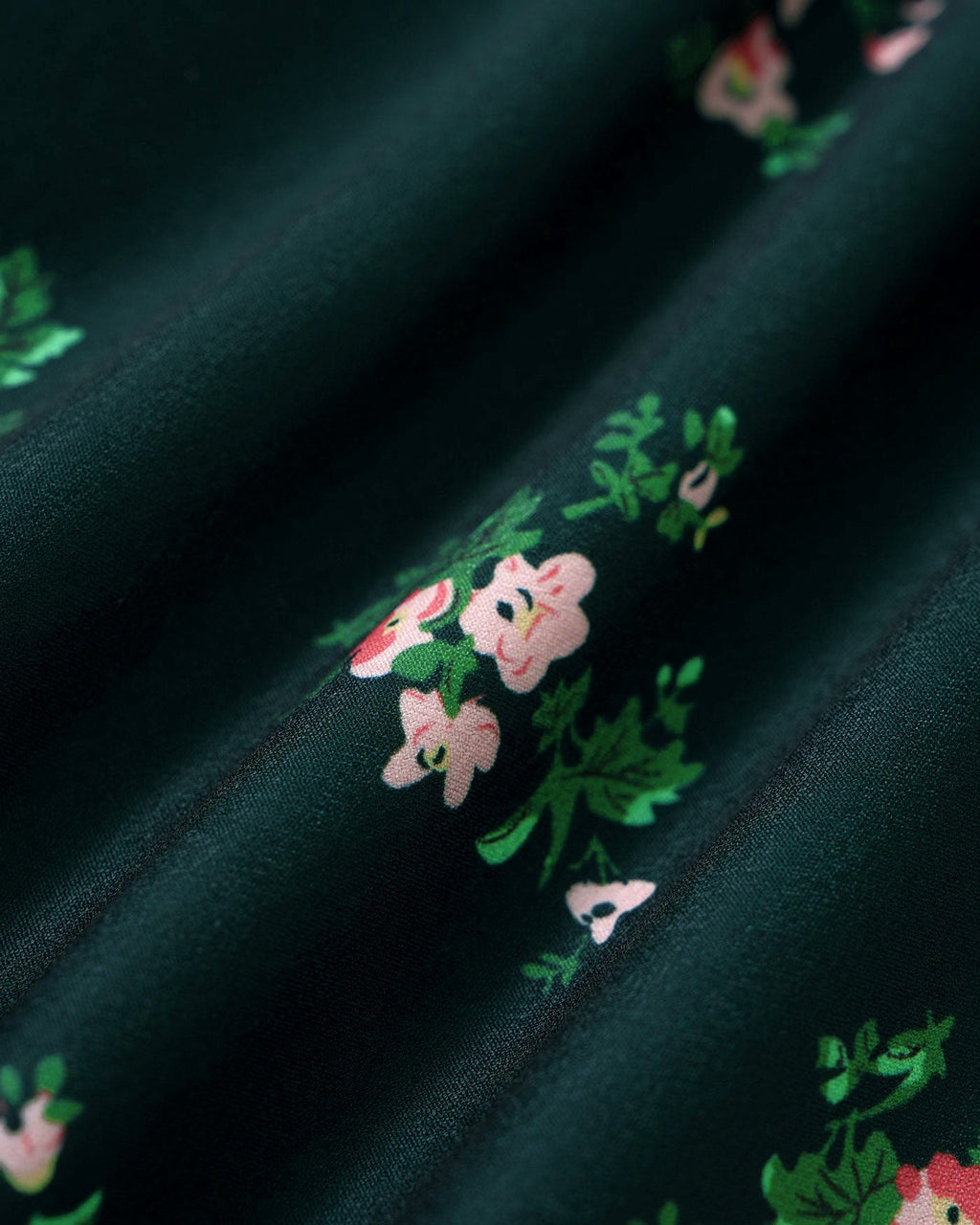 Floral Midi Dress with Green Puffed Sleeves