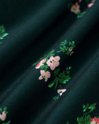 Floral Midi Dress with Green Puffed Sleeves