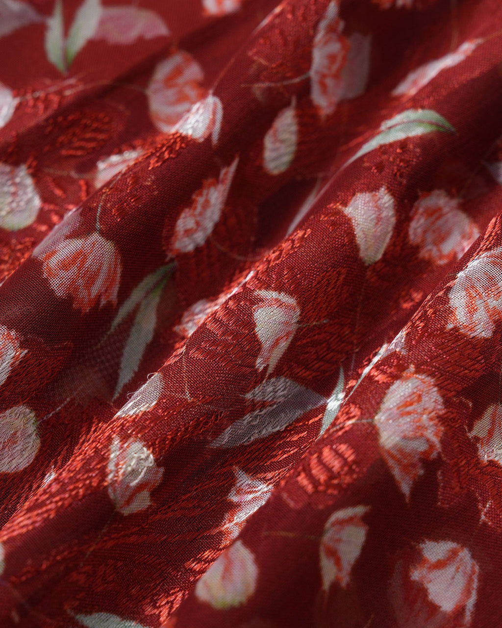 Wine Red Floral Midi Dress with Slip Design