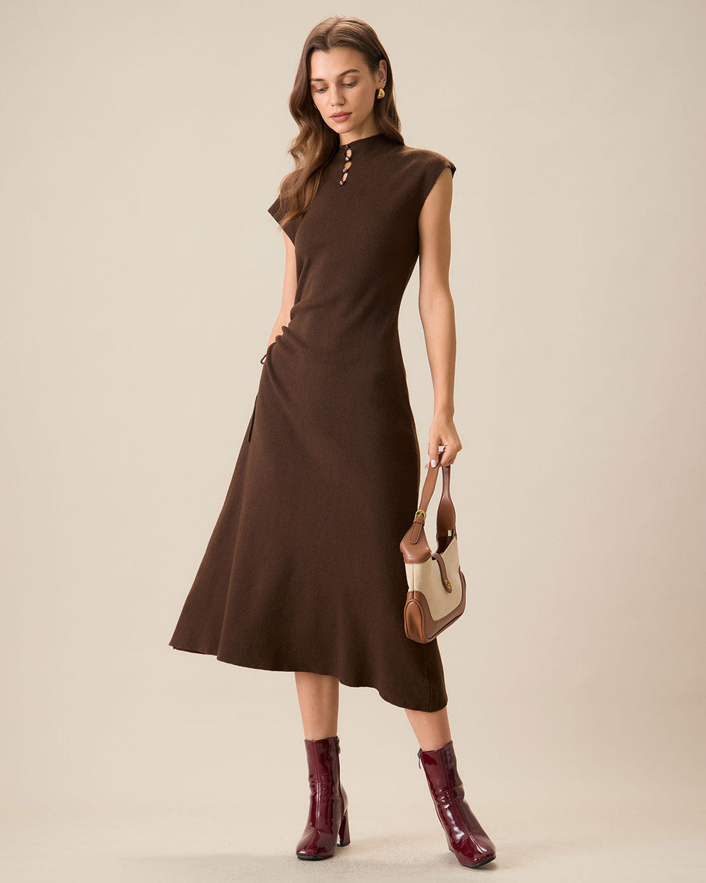 Reversible Coffee-Colored Bodycon Sweater Dress