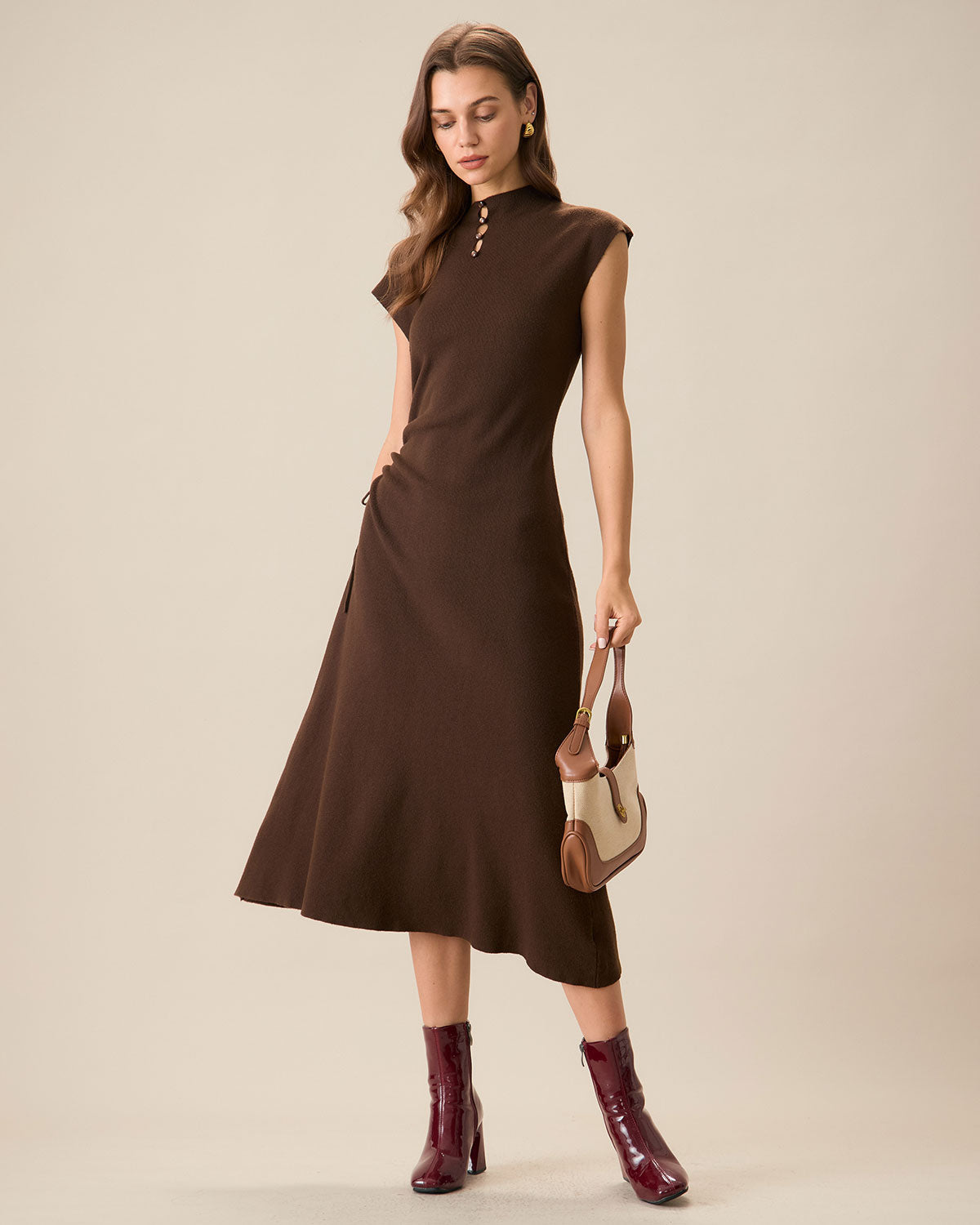 Reversible Coffee-Colored Bodycon Sweater Dress