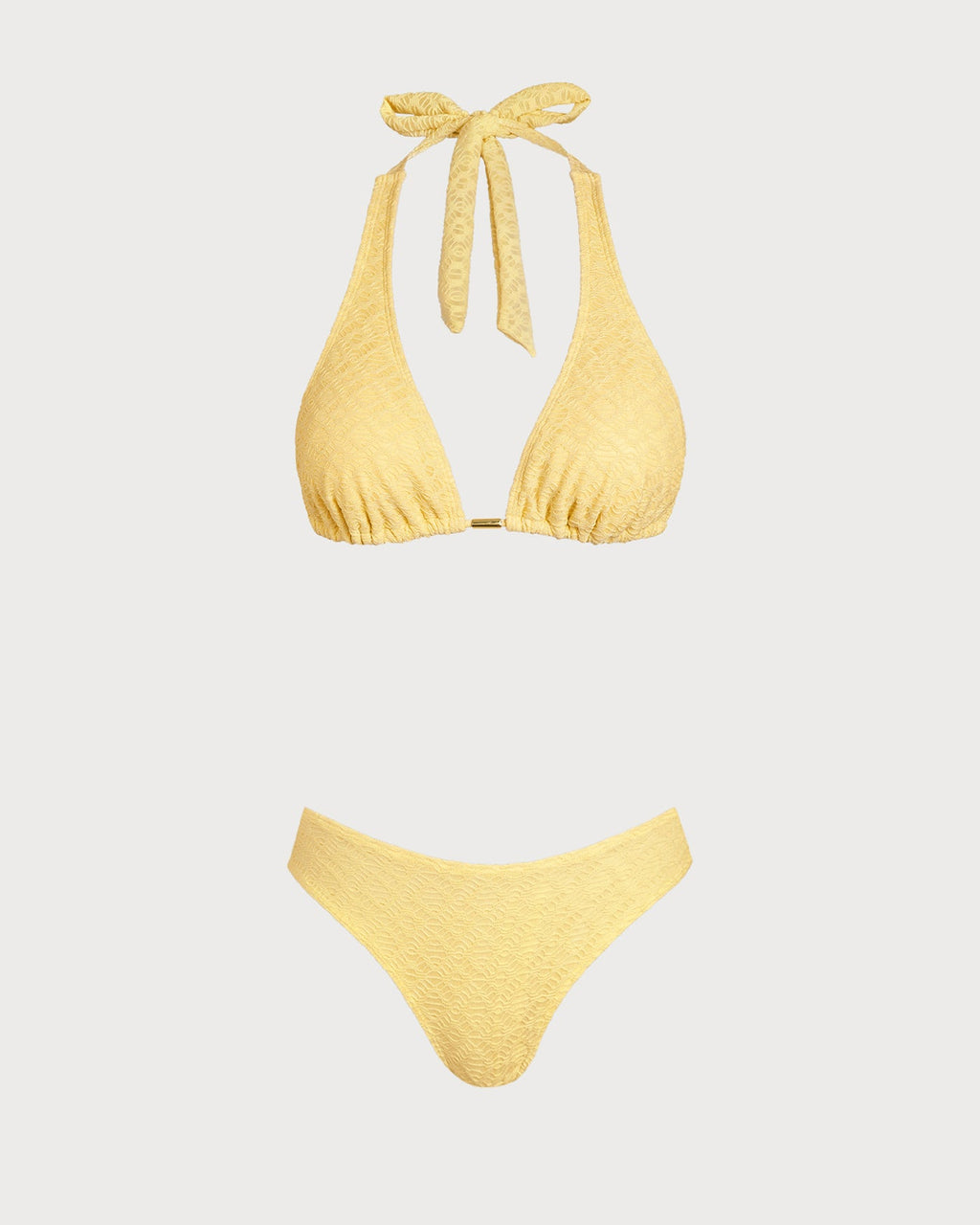 Textured Yellow Jacquard Bikini Set