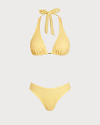 Textured Yellow Jacquard Bikini Set