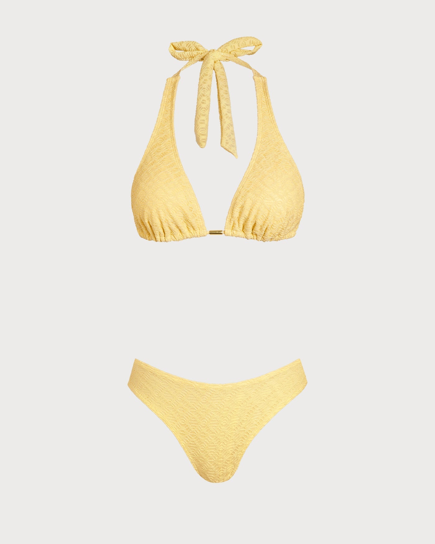 Textured Yellow Jacquard Bikini Set