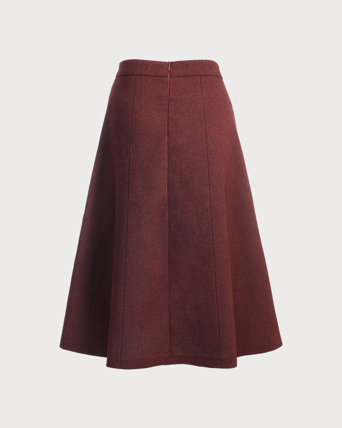 Burgundy High-Waisted Tweed Skirt