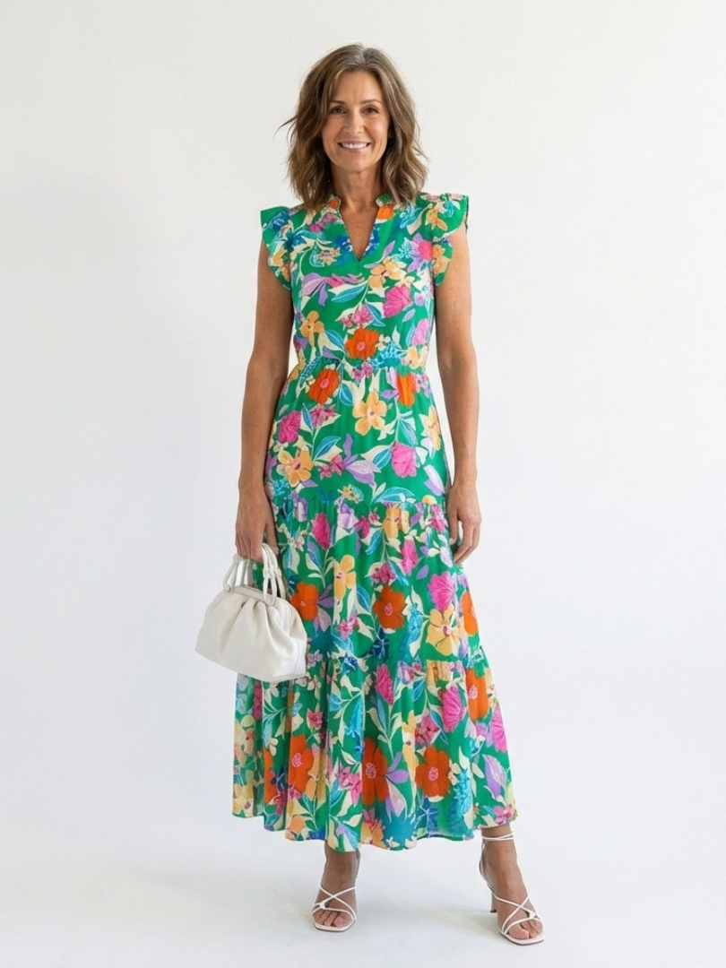 Lila | Elegantes Blumenkleid Midi