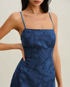 Navy Jacquard Backless Maxi Dress with Slip Design