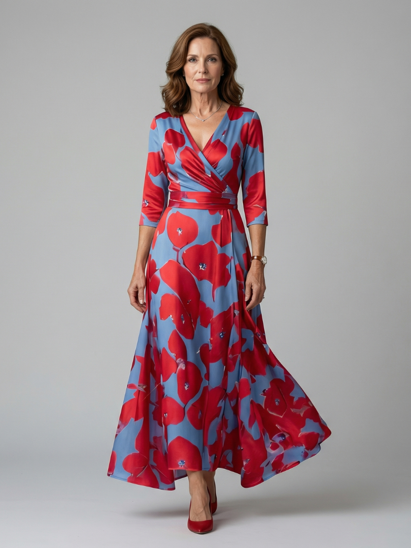 Celine | Midi-Kleid mit Kreuzwickel-Ausschnitt