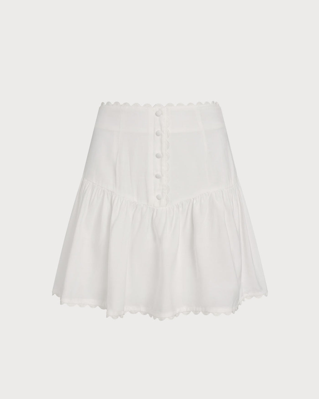 White Ruched Mini Skirt with Button Detail