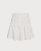 White Ruched Mini Skirt with Button Detail