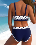 Liesbeth - Hoch taillierter Punkte-Bikini mit Patchwork-Design
