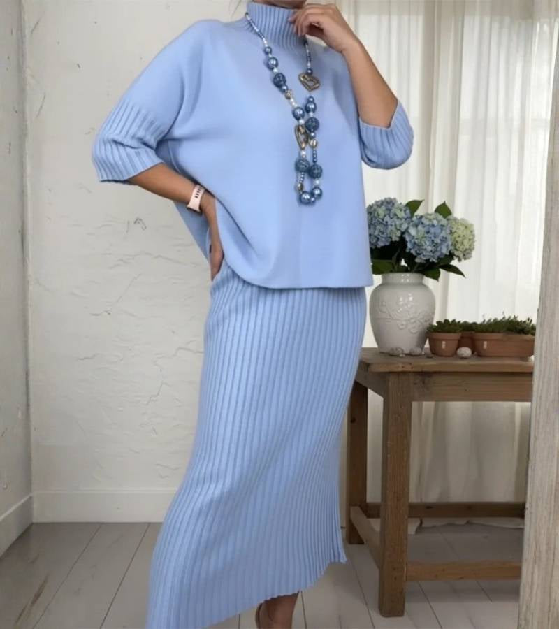 Aisha – Strick-Zweiteiler mit geripptem Midirock