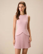 Pink Skater Mini Dress with Round Neck