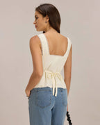 Beige V-Neck Lace-Up Back Vest