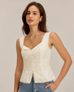 Beige V-Neck Lace-Up Back Vest