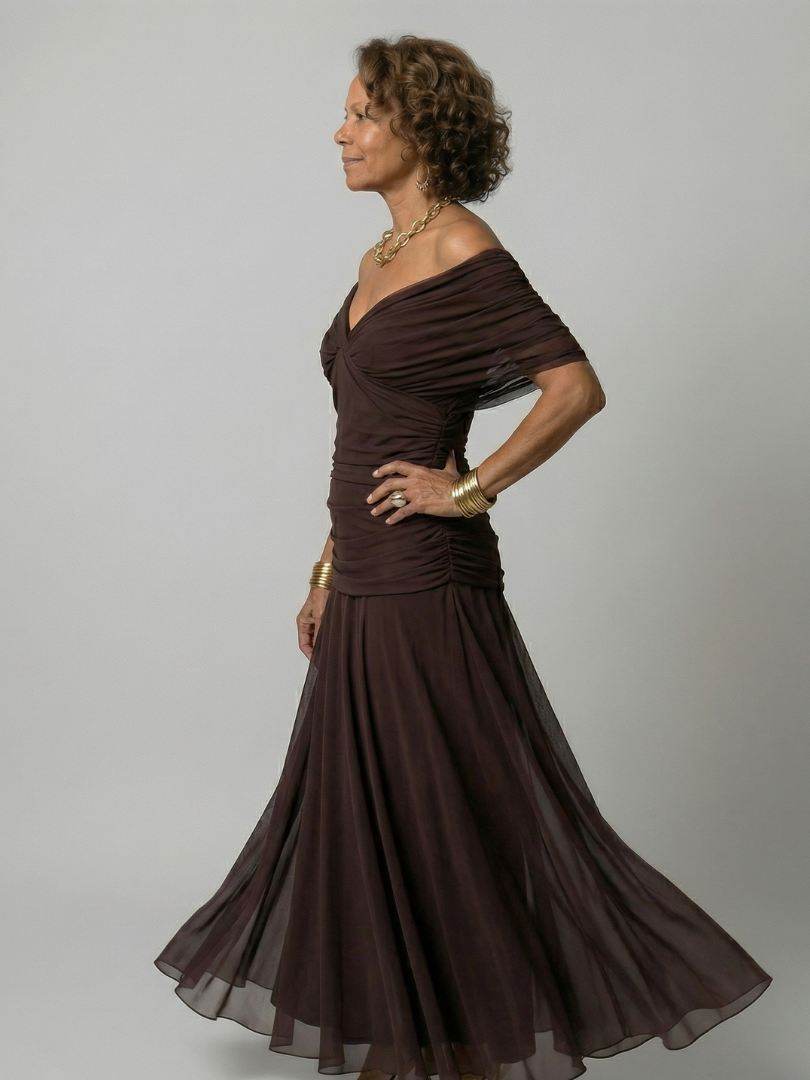 Calen | Off Shoulder Flow Midi Kleid