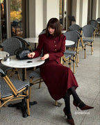 Burgundy Vintage-Inspired Single-Breasted Tweed Blazer