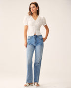 White Floral Blouse with Puffed Sleeves