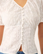 White Floral Blouse with Puffed Sleeves