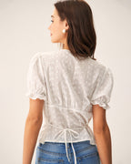 White Floral Blouse with Puffed Sleeves