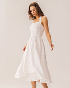 Embroidered White Halter Midi Dress